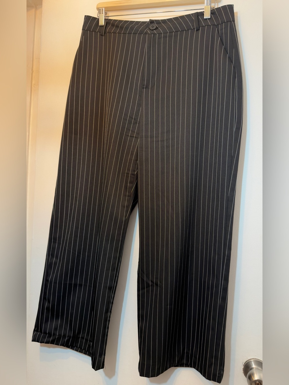 SHEIN Black Pinstripe Wide Leg Trousers